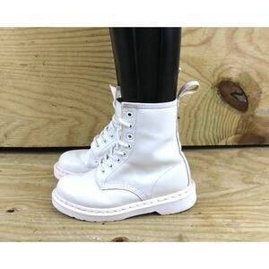 Doc Dr Martens Boots Womens 5 White Pascal Mono Combat Lace Up 1450 Air Wair